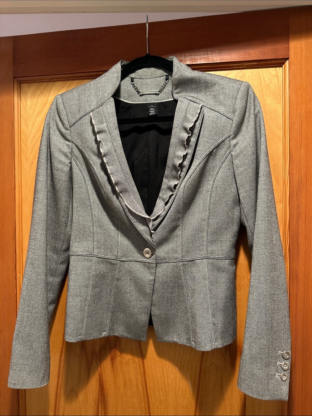 White House Black Market Gray Ruffle-Trim Tailored Blazer